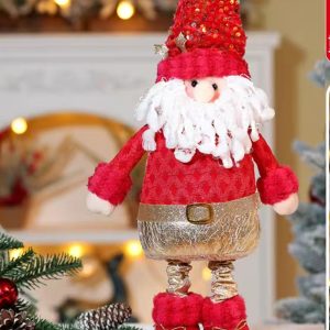 Rustic Plaid Telescoping Christmas Figurines Set (Santa, Snowman, Reindeer)