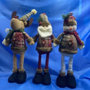 3 Pack Vintage Christmas Plush Figurines | Santa Snowman Reindeer Decor